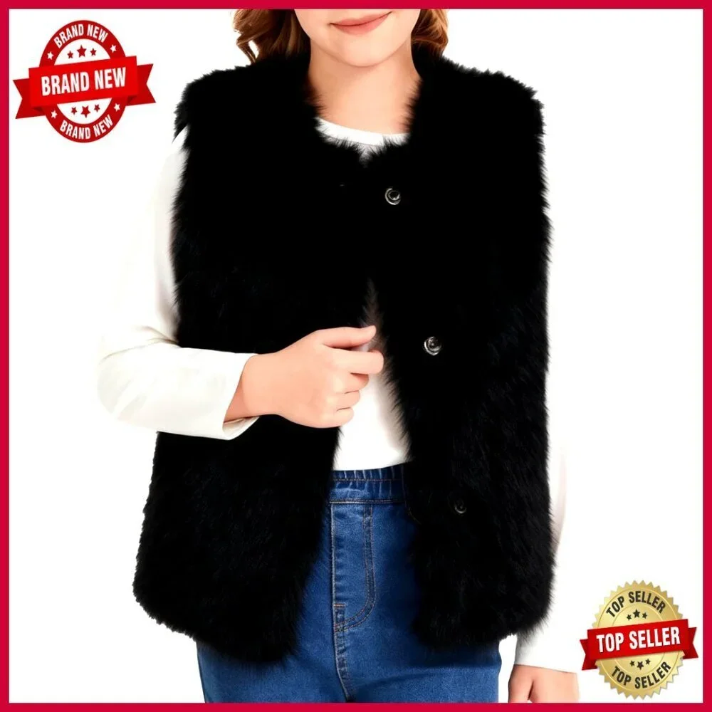 Girls Faux Fur Vest Sleeveless Fluffy Jacket Warm Winter Fuzzy Waistcoat